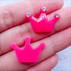 Crown Cabochons with Clear Rhinestones | Bling Bling Resin Flatback | Kawaii Phone Case Decoration | Princess Hair Bow Center | Decoden Pieces | Scrapbook Supplies (2 pcs / Dark Pink / 23mm x 17mm)