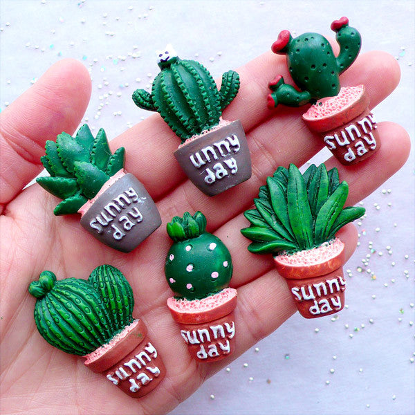 Cactus Cabochon Set | Resin Plant Cabochons | Garden Decor | Fridge Magnet  Making | Scrapbook Embellishments