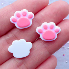 Paw Cabochons | Decoden Cabochon Supplies | Kawaii Animal Phone Case Decoration | Cute Resin Flatback | Hair Bow Centers | Pet Embellishments | Card Making (3 pcs / 15mm x 11mm / Pink)