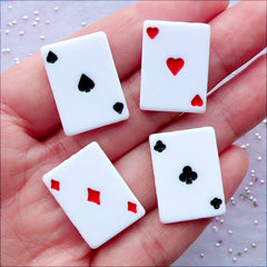 Poker Card Cabochons | Alice in Wonderland Decoden Pieces | Playing Card Cabochon | Kawaii Resin Flatback | Casino Embellishments (4 pcs / 16mm x 22mm / Flat Back)