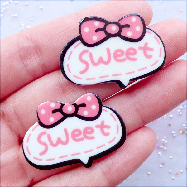 Sweet Bubble Speech Acrylic Cabochons | Word Cabochon | Kawaii Acrylic Flatback | Decoden Pieces | Cell Phone Deco | Card Making | Cute Planner Paper Clips DIY (2 pcs / 33mm x 23mm / Flat Back)