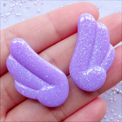 CLEARANCE Shimmer Angel Wing Cabochons with Glitter | Angel Wings Flatback | Resin Decoden Cabochon | Pastel Fairy Kei Jewelry Making | Kawaii Magical Girl Decor | Phone Decoration (2 pcs / Purple / 17mm x 31mm / Flat Back)