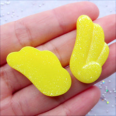 CLEARANCE Resin Angel Wing Cabochons with Glitter | Kawaii Angel Wings | Fairy Kei Decoden Craft Supplies | Magical Girl Jewelry Making | Wing Embellishments | Cell Phone Deco (2 pcs / Yellow / 17mm x 31mm / Flat Back)