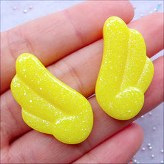 CLEARANCE Resin Angel Wing Cabochons with Glitter | Kawaii Angel Wings | Fairy Kei Decoden Craft Supplies | Magical Girl Jewelry Making | Wing Embellishments | Cell Phone Deco (2 pcs / Yellow / 17mm x 31mm / Flat Back)