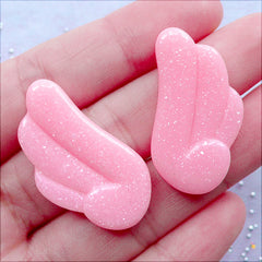 CLEARANCE Pastel Angel Wings Cabochons with Shimmer Glitter | Glittery Angel Wing Embellishment | Fairykei Jewelry | Sweet Lolita Decoden | Kawaii Pastel Kei Phone Case (2 pcs / Light Pink / 17mm x 31mm / Flat Back)