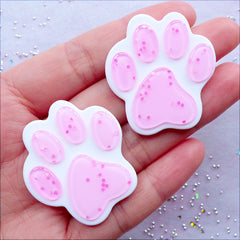 Glittery Paw Cabochons | Big Paw Resin Cabochon with Glitter Confetti | Kawaii Decoden Pieces | Animal Embellishments | Pet Jewellery Making | Scrapbook Supplies (2 pcs / Light Purple / 34mm x 37mm / Flat Back)