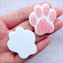 Large Paw Cabochons | Resin Paw Flatback with Glitter | Kawaii Phone Case | Decoden Cabochon Supplies | Animal Jewellery DIY | Pet Embellishments | Card Making (2 pcs / Coral Pink / 34mm x 37mm / Flat Back)