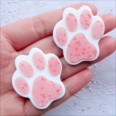 Large Paw Cabochons | Resin Paw Flatback with Glitter | Kawaii Phone Case | Decoden Cabochon Supplies | Animal Jewellery DIY | Pet Embellishments | Card Making (2 pcs / Coral Pink / 34mm x 37mm / Flat Back)
