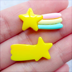 Pastel Shooting Star Cabochons | Kawaii Resin Cabcohon | Decoden Phone Case | Pastel Kei Jewellery DIY | Scrapbook Embellishments | Card Making (2 pcs / Yellow / 13mm x 23mm / Flat Back)