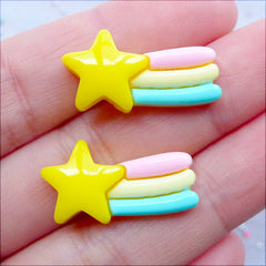 Pastel Shooting Star Cabochons | Kawaii Resin Cabcohon | Decoden Phone Case | Pastel Kei Jewellery DIY | Scrapbook Embellishments | Card Making (2 pcs / Yellow / 13mm x 23mm / Flat Back)