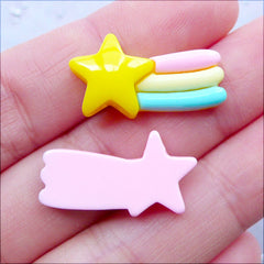 Shooting Star Cabochons | Kawaii Falling Star Flatback | Decoden Cabochon | Pastel Kei Decoration | Cute Resin Pieces | Cell Phone Case Deco (3 pcs / Assorted Mix / 13mm x 23mm / Flat Back)