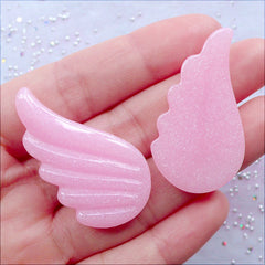 Glittery Pegasus Wing Cabochons | Glitter Unicorn Wings Cabochon | Pastel Kei Decoden Supplies | Kawaii Fairy Kei Phone Case Deco | Resin Pieces | Fairytale Embellishments (2pcs / Pastel Pink / 22mm x 38mm / Flat Back)