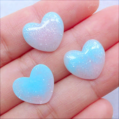 Gradient Glitter Rainbow Heart Cabochons | Kawaii Cabochon in Pastel Galaxy Color | Glittery Decoden Pieces | Shimmer Resin Cabochon | Fairy Kei Phone Case Deco | Hair Bow Centers (3pcs / Pink Purple Blue / 14mm x 13mm / Flat Back)
