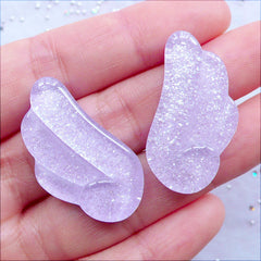 Kawaii Angel Wing Cabochons with Glitter | Glittery Angel Wings | Shimmer Decoden Cabochon | Kawaii Crafts | Resin Pieces | Fairy Kei Jewelry Making | Phone Decoration (2 pcs / Light Purple / 18mm x 32mm / Flat Back)