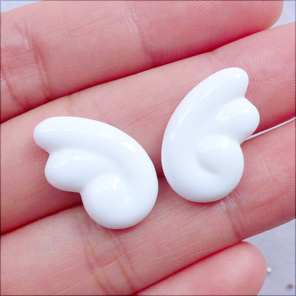 Small Angel Wing Cabochons | White Angel Wings Resin Flatback | Kawaii Decoden Cabochons | Magical Girl Jewelry Making | Mahou Kei Angel Wing Earrings DIY (2pcs / White / 12mm x 20mm / Flat Back)