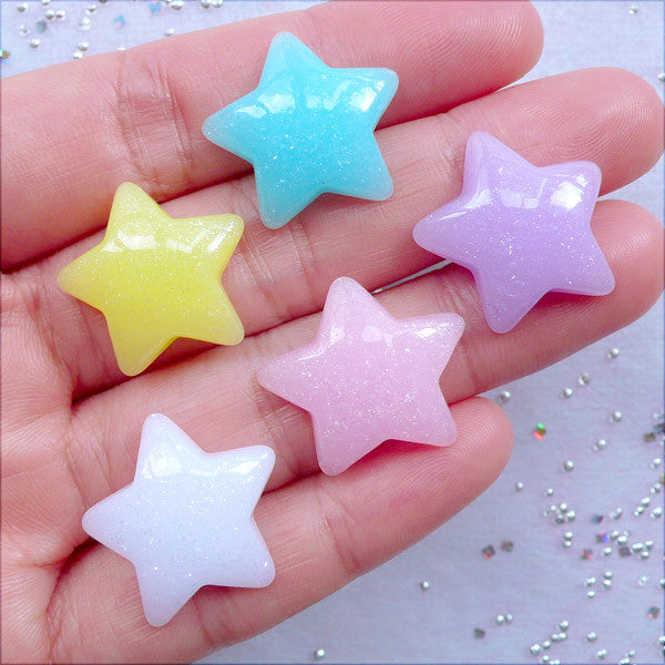 Golden Star Cabochons with Star Glitter | Resin Star Cabochon with Confetti  | Glittery Decoden Pieces | Shimmer Embellishment | Kawaii Crafts | Bling