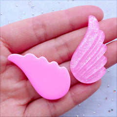 Magical Girl Cabochons | Kawaii Unicorn Wing Cabochons with Glitter | Shimmer Pegasus Wings Cabochon | Resin Flatback | Fairy Kei Decoden Pieces | Cell Phone Deco (2pcs / Pink / 22mm x 38mm / Flat Back)