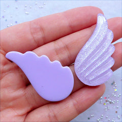 Mahou Kei Cabochons | Kawaii Pegasus Wing Cabochons with Glitter | Shimmer Unicorn Wings Cabochon | Resin Pieces | Decoden Supplies | Fairy Kei Phone Case Deco (2pcs / Purple Grey / 22mm x 38mm / Flat Back)