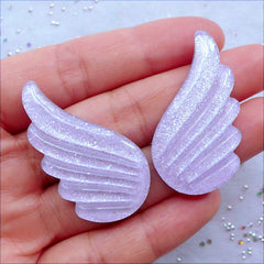 Mahou Kei Cabochons | Kawaii Pegasus Wing Cabochons with Glitter | Shimmer Unicorn Wings Cabochon | Resin Pieces | Decoden Supplies | Fairy Kei Phone Case Deco (2pcs / Purple Grey / 22mm x 38mm / Flat Back)