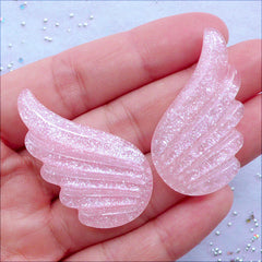 Magical Wing Cabochons | Glitter Pegasus Wing Cabochons | Glittery Unicorn Wings Flatback | Kawaii Resin Cabochon | Magical Girl Decoden Phone Case | Fairy Kei Jewellery DIY (2pcs / Light Pink / 22mm x 38mm / Flat Back)