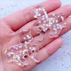 Fairy Kei Unicorn Cabochons with Star Confetti | Kawaii Magical Girl Cabochon | Resin Flatback | Decoden Supplies | Mahou Kei Jewellery Making | Cell Phone Deco (2pcs / Transparent Clear / 36mm x 38mm / Flat Back)