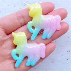 CLEARANCE Pastel Gradient Unicorn Cabochons with Glitter | Shimmer Unicorn Flatback in Glittery Rainbow Galaxy Color | Mahou Kei Decoden Phone Case | Resin Cabochon | Kawaii Magical Girl | Fairy Kei Deco (2pcs / Pink Blue Yellow / 36mm x 37mm / Flat Back)