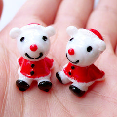 Bear Santa Claus Cabochons in 3D | Kawaii Christmas Cabochons | Christmas Embellishments | Christmas Decoration | Christmas Decoden Phone Case | Christmas Party Supplies | Christmas Resin Pieces (2 pcs / 14mm x 18mm)