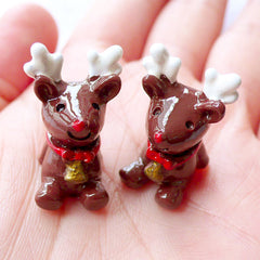 3D Reindeer Cabochons | Christmas Resin Cabochons | Animal Cabochon | Kawaii Christmas Party Decoration | Christmas Embellishments | Christmas Phone Case Decoden | Christmas Supplies (2 pcs / 16mm x 23mm)