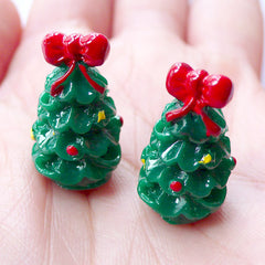 3D Christmas Tree Cabochons | Miniature Christmas Ornaments | Christmas Fairy Garden Supplies | Christmas Party Table Scatter | Xmas Decoration | Christmas Embellishment (2 pcs / 13mm x 21mm)