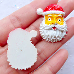 Santa Claus Cabochons | Christmas Decoden Cabochon | Kawaii Christmas Phone Case | Holiday Embellishments | Christmas Scrapbooking Supplies | Xmas Card Making | Party Decoration (2 pcs / 25mm x 31mm / Flat Back)