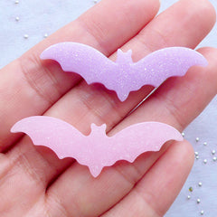 Glittery Pastel Bat Cabochons | Shimmer Halloween Cabochon with Glitter | Resin Decoden Pieces | Kawaii Goth Jewellery Making | Halloween Phone Case Decoration (5pcs / Assorted Mix / 44mm x 15mm / Flat Back)