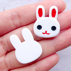 White Rabbit Cabochons | Kawaii Bunny Cabochon | Animal Hare Cabochon | Easter Decoden Cabochon | Scrapbooking Supplies | Phone Case Decoration | Hair Bow Centers | Cute Resin Pieces (2pcs / 21mm x 25mm / Flat Back)