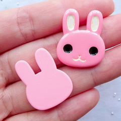 Pink Bunny Cabochons | Kawaii Rabbit Cabochon | Animal Cabochon | Easter Cabochon | Decoden Pieces | Card Making | Scrapbook Embellishments | Resin Flatback | Hairbow Centers (2pcs / 21mm x 25mm / Flat Back)