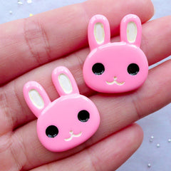 Pink Bunny Cabochons | Kawaii Rabbit Cabochon | Animal Cabochon | Easter Cabochon | Decoden Pieces | Card Making | Scrapbook Embellishments | Resin Flatback | Hairbow Centers (2pcs / 21mm x 25mm / Flat Back)