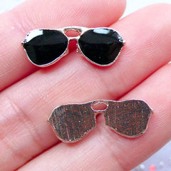 Sunglasses Cabochons | Eye Glasses Cabochon | Eyewear Embellishment | Metal Enamel Cabochon | Scrapbook Supplies | Fashion Decoden Pieces (2 pcs / Gold & Black / 21mm x 8mm / Flat Back)