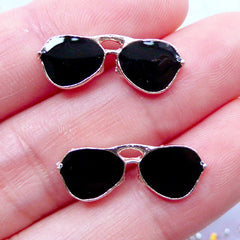 Sunglasses Cabochons | Eye Glasses Cabochon | Eyewear Embellishment | Metal Enamel Cabochon | Scrapbook Supplies | Fashion Decoden Pieces (2 pcs / Gold & Black / 21mm x 8mm / Flat Back)