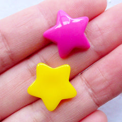 Colorful Puffy Star Cabochons | Candy Star Cabochon | Resin Star Flatback | Kawaii Star Embellishments | Hair Bow Centers | Decoden Phone Case (10pcs by Random / 17mm x 16mm / Flat Back)