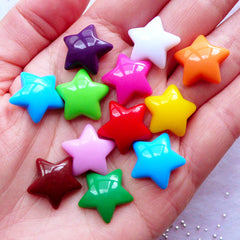 Colorful Puffy Star Cabochons | Candy Star Cabochon | Resin Star Flatback | Kawaii Star Embellishments | Hair Bow Centers | Decoden Phone Case (10pcs by Random / 17mm x 16mm / Flat Back)