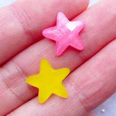 Faceted Star Cabochons | Jelly Star Flatback | Kawaii Decoden Cabochon | Tiny Mini Stars | Hairbow Centers | Cell Phone Deco | Scrapbook Embellishments (6pcs by Random / 12mm x 12mm / Flat Back)