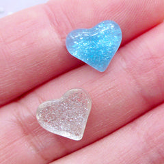 Mini Glittery Heart Cabochons | Tiny Resin Heart Flatback with Glitter | Shimmer Puffy Heart Cabochons | Decoden Phone Case | Kawaii Jewelry Making | Love Embellishments (10pcs by Random / 10mm x 9mm / Flat Back)