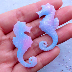 Seahorse Cabochon in Galaxy Gradient | Kawaii Animal Cabochons with Glitter | Marine Life Decoden | Mermaid Embellishments | Resin Flatback (2pcs / 20mm x 43mm)