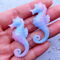 Seahorse Cabochon in Galaxy Gradient | Kawaii Animal Cabochons with Glitter | Marine Life Decoden | Mermaid Embellishments | Resin Flatback (2pcs / 20mm x 43mm)