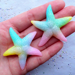 Rainbow Gradient Starfish Cabochon with Glitter | Sea Creature Cabochons | Marine Life Deco | Mermaid Party Decor | Kawaii Decoden (2pcs / 46mm x 44mm)