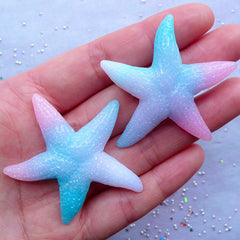 Galaxy Gradient Starfish Cabochon | Glittery Resin Cabochon | Beach Embellishments | Kawaii Mermaid Decoden | Marine Life Decoration (2pcs / 46mm x 44mm)