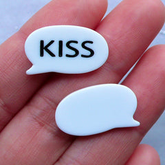 CLEARANCE Kiss Cabochon | Speech Bubble Cabochons | Message Cabochon | Scrapbook Embellishments | Card Decoration | Resin Decoden Pieces (3pcs / White / 20mm x 12mm)