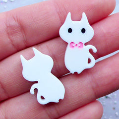 Kitty Cat Cabochons | Kawaii Kitten Cabochon | Cute Animal Cabochon | Pet Embellishments | Phone Case Decoden Supplies (2pcs / White / 14mm x 23mm)
