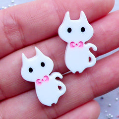 Kitty Cat Cabochons | Kawaii Kitten Cabochon | Cute Animal Cabochon | Pet Embellishments | Phone Case Decoden Supplies (2pcs / White / 14mm x 23mm)