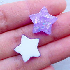 Magical Star Cabochons with Holographic Glitter Flakes | Iridescent Confetti Star Flatback | Kawaii Cabochons | Decoden Supplies (3pcs / Mix / 17mm x 16mm)