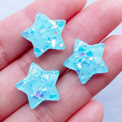 Glitter Star Cabochons with Confetti Flakes | Magical Girl Cabochons | Decoden Cabochon | Kawaii Craft Supplies (3pcs / Blue / 17mm x 16mm)