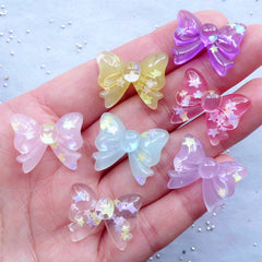 Confetti Ribbon Cabochons | Translucent Bow Cabochon | Resin Cabochon | Kawaii Jewelry Making | Phone Case Decoden Supplies (7pcs / Assorted Mix / 22mm x 17mm)